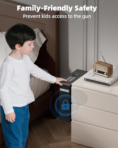 Biometric LCD Gun Safe with 3 Access Methods - Bedside Pistol Lock Box for Nightstand, Wall, Desk, Black+Silver
