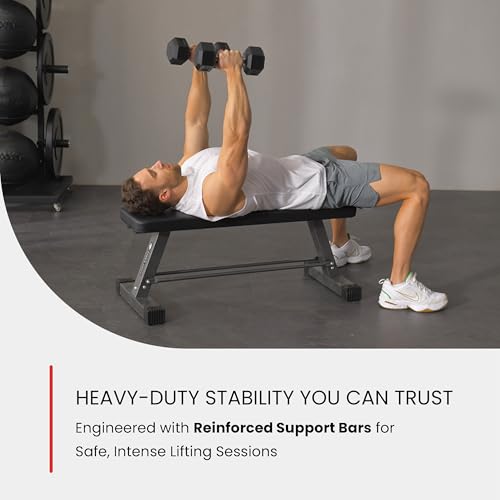 Flat Weight Bench for Home Gym - 1,000 lb Capacity, Dumbbell Storage, Easy Assembly
