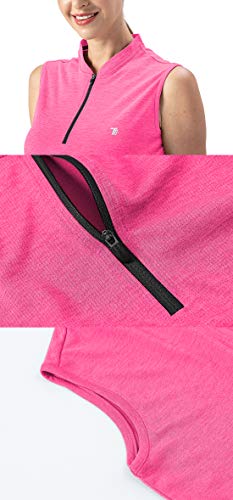 YSENTO Women's Golf Polo Tank Top - Medium Fluorescence Rose Red, Sleeveless, 1/4 Zip, UPF 50+