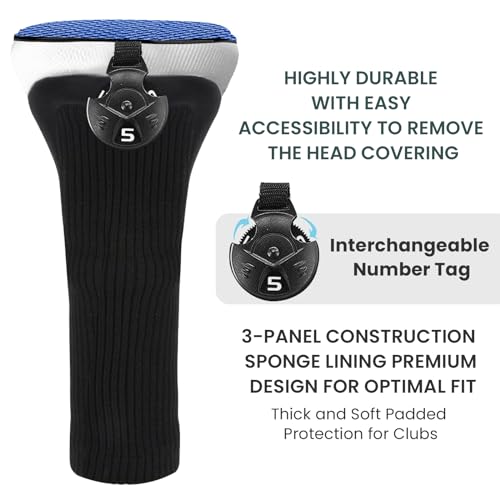 2 Pack Golf Club Head Covers Hybrids Blue Fit & Protect Clubs