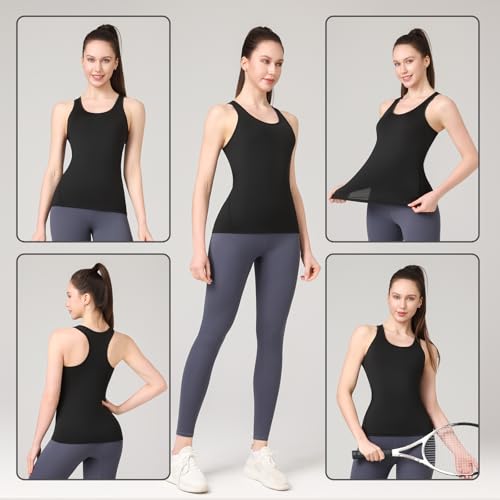 Women's Workout Tank Top 3-Pack Athletic Racerback Sports Compression Sleeveless Dry Fit - Medium, Black Gray Pink Variation