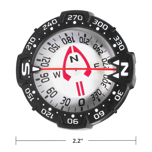 Scuba Dive Compass with Glow Dark Face Waterproof to 230ft - Bungee Mount