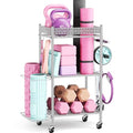 VOPEAK Gray 3-Tier Yoga Mat Storage Rack with Wheels & Hooks for Home Gym