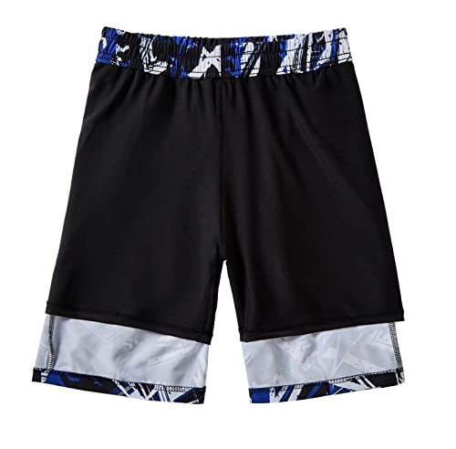 Boys 2-in-1 Swim Trunks Boxer Brief Liner - 14-16 Leaf Pattern, Quick Dry