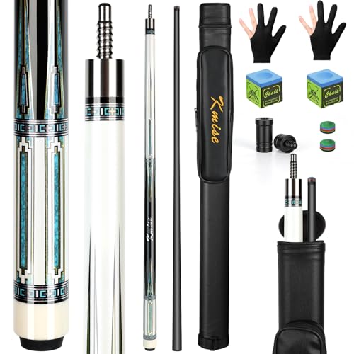 Kmise White 21oz Carbon Fiber Pool Cue - 58" Low Deflection Billiard Stick