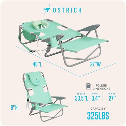 Ostrich Heavy-Duty Backpacker Outdoor Beach Chair - Teal, Portable Lounger