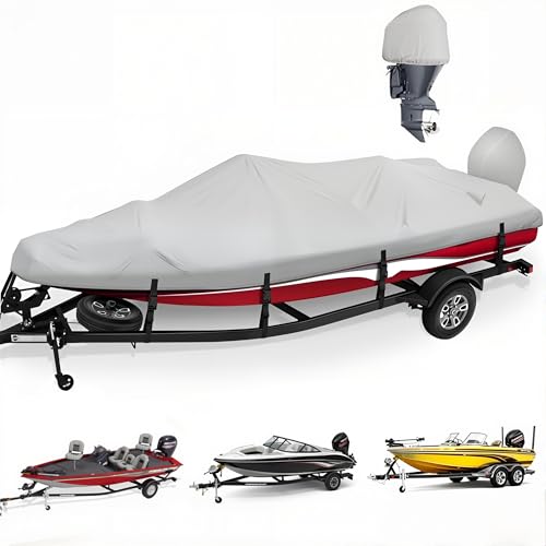 YimSting Warm Gray Waterproof Boat Cover 14-16 ft, 68" Beam, Heavy Duty