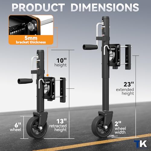 Black Upgraded Spoke Wheel Trailer Jack 1500 lbs, 10" Lift Swivel Stand