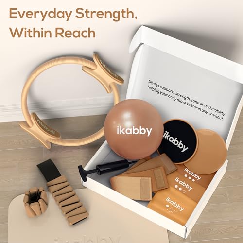 Ikabby Khaki Home Pilates Kit with Weights, Yoga Ball, Resistance Bands & Mat
