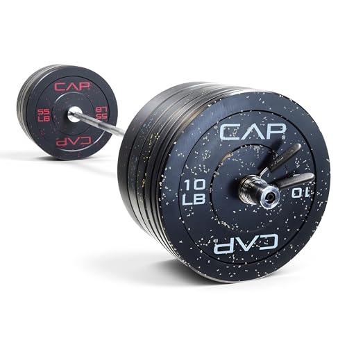 CAP Barbell Olympic Weight Set with 7ft Bar & 370 lb Speckled Bumper Plates - Economy Edition