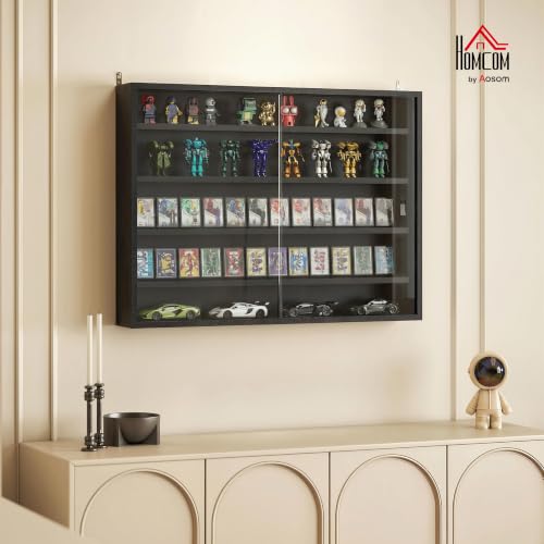 Wall Mounted Glass Display Cabinet - 5 Tiers, Adjustable Shelves, Jet Black