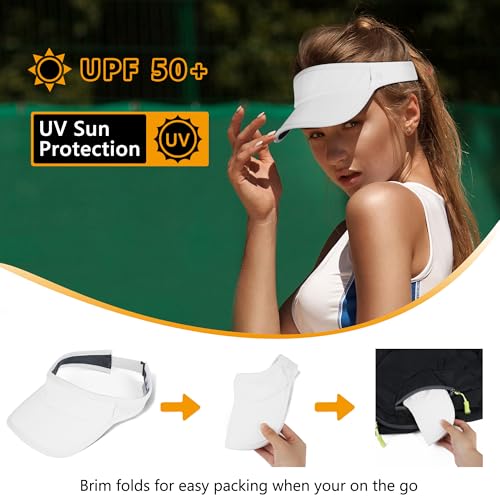 GADIEMKENSD Foldable Sun Visor Hat UPF 50+ Adjustable Wide Brim - White, 6 3/4-7 3/8