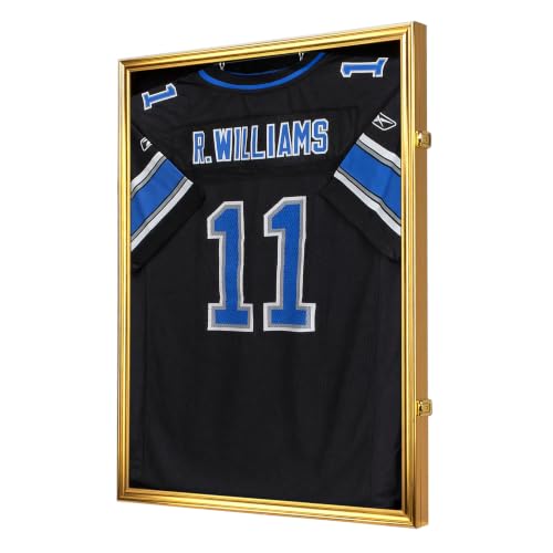 Gold Frame Jersey Display Case with UV Protection Acrylic & Black Background - Model: Gold Frame
