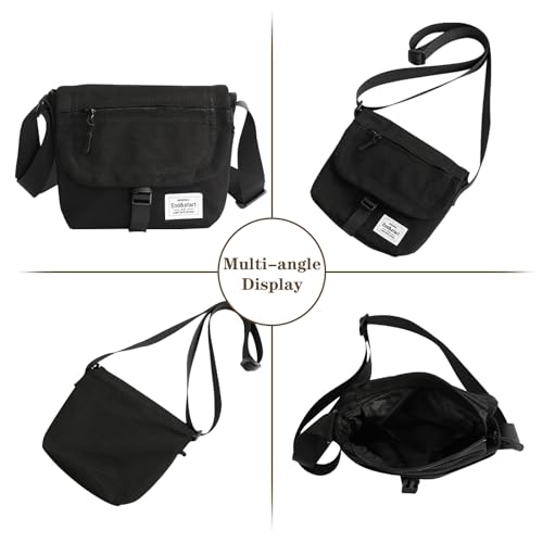 Small Crossbody Bag for Men Women - Canvas Messenger Shoulder Bag Travel Purse