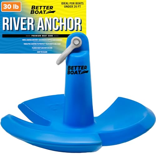 Better Boat 30 lb Vinyl Coated River Anchor for Boats Up to 26 Ft - Hybrid Mud & Rock Holding