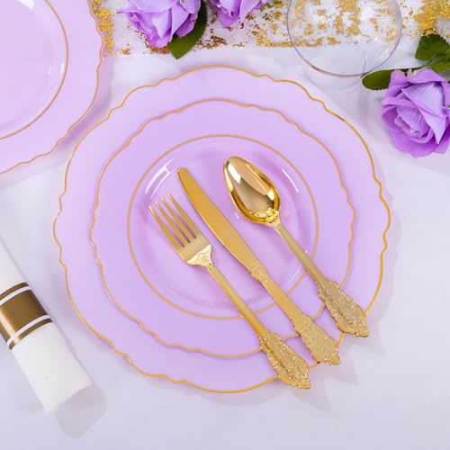 Liacere Light Purple Disposable Plates 350PCS Wedding Party Dinnerware Set