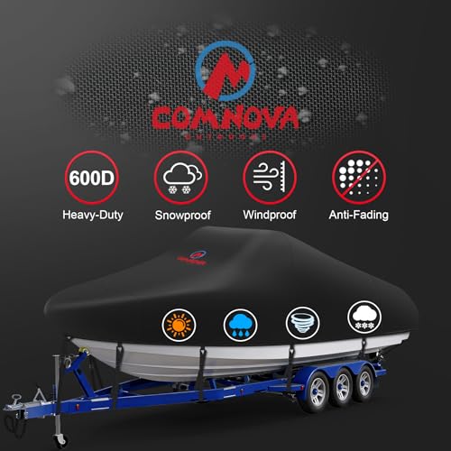 20-22 ft Marine-Grade Trailerable Boat Cover with Adjustable Fit for V-Hull, Tri-Hull, Fish & Ski Boats - Up to 102" Beam