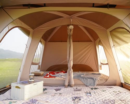 Vidalido 8-10 Person Camping Tent with 3 Doors, 2 Rooms - Light Brown