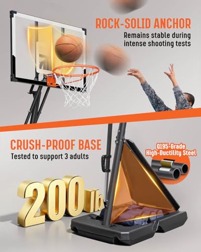 White Portable Basketball Hoop with 44-Inch Shatterproof Backboard, Adjustable Height 4.9-10 ft