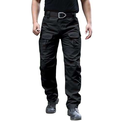 Men's Stretch Tactical Cargo Pants 34W x 32L Water-Resistant Ripstop Outdoor Pants - Black