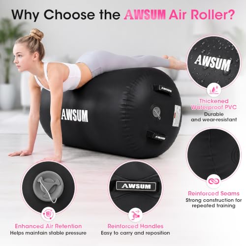 AWSUM Gymnastics Air Barrel for Back Handspring & Walkover - Black, 47.2" L x 29.5" Diameter