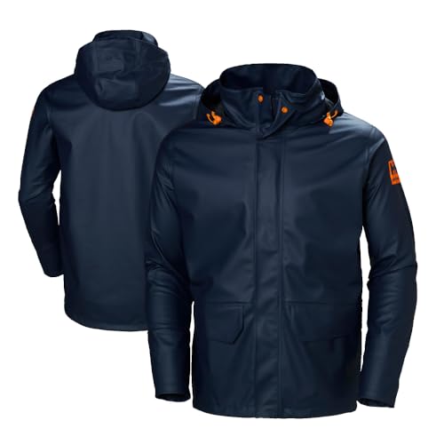 Men's Waterproof Rain Jacket - Large Navy, Stretch Fit, Hiking Coat