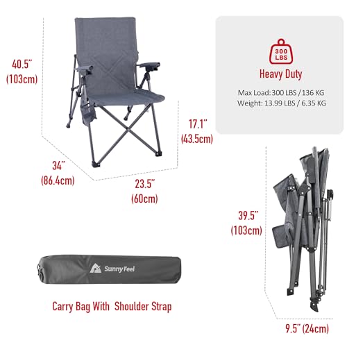 Sunnyfeel Grey Outdoor Reclining Camping Chair with Heating, Adjustable 3-Position Foldable Heavy Duty Lounger, 300 LBS Capacity