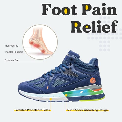 FitVille Men's Wide High-Top Basketball Shoes for Flat Feet 10.5 X-Wide Majolica Blue
