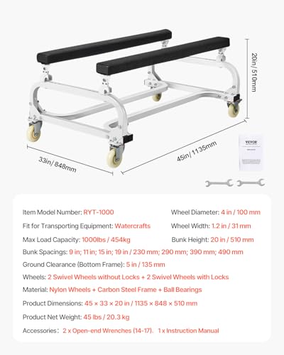 VEVOR Watercraft Dolly for Jet Skis & Kayaks - Heavy-Duty 1000 lbs Capacity