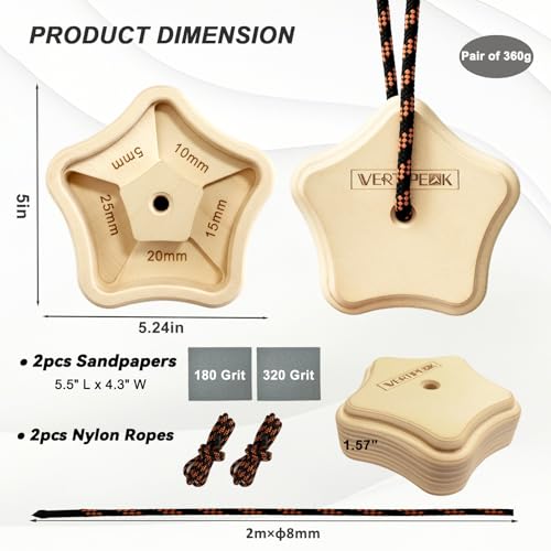 VERTIPEAK Portable Hangboard - 2 Pack Wooden Rock Climbing Fingerboard, Lightweight with 5 Multi-depth Pockets, Finger Strength, Arm Workout & Pull-up Training