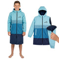 Delfina Kids Swim Parka for Ages 9-14, Water-Resistant Unisex Youth Jacket with Removable Sleeves & Hood, Blue