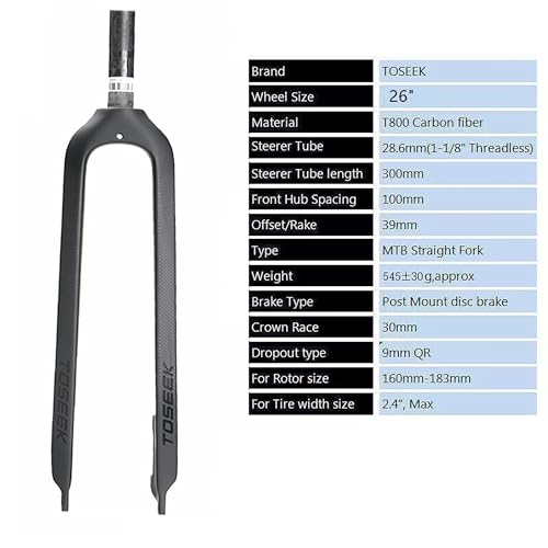 BestParts 26-Inch Full Carbon MTB Rigid Front Fork 1-1/8" Disc Brake Lightweight