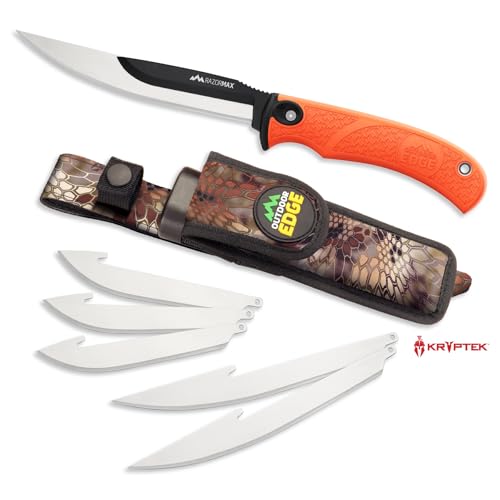 Outdoor Edge RazorMax Replaceable Hunting Knife Set with 3.5" Drop-Point & 5" Fillet Blades (Orange, 6 Blades)