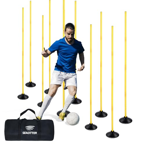 SEAOTTER 10 Pack 6ft Yellow Soccer Agility Poles Set for Football & Rugby Training