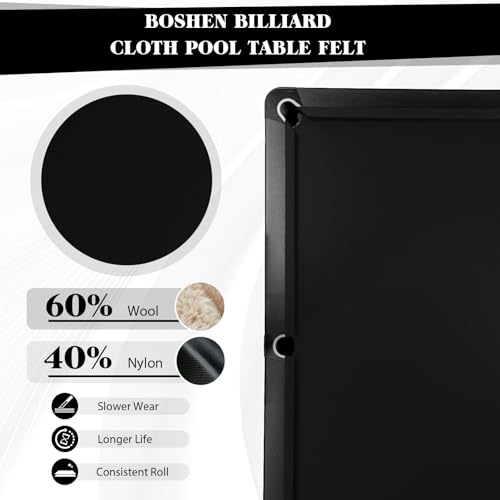 Boshen Black Worsted Blend Billiard Cloth for 7' Pool Table, Fast Surface