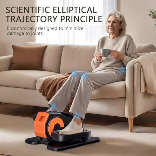 Under Desk Elliptical Machine - Low Impact Leg Exerciser for Seniors - Orange-Black