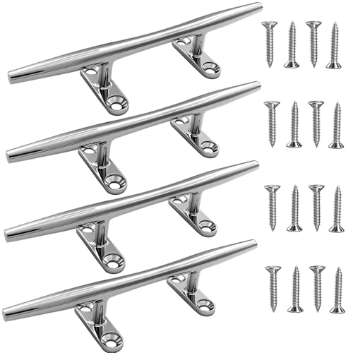VEITHI 10 Inch Stainless Steel Dock Cleats - Marine Rope & Boat Tie-Down Hardware (4 Pack)