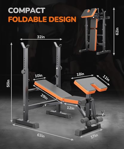 OUNUO Orange Multi-Function All-in-One Weight Bench Set for Full-Body Home Workout