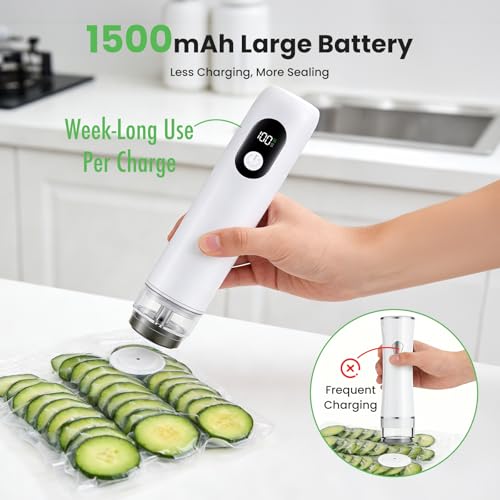 ROUUO White Handheld Food Vacuum Sealer with USB-C & Reusable Bags, Compact Portable