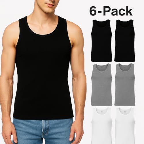 XX-Large Men's Tank Top Undershirts 6-Pack Cotton Sleeveless Ribbed A-Shirts