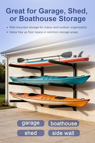 FitiRoker Heavy-Duty Kayak Wall Rack 200 lb Capacity, 3 Tier, Adjustable Support Arms