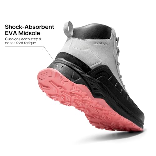 Women's Waterproof Hiking Boots - Light Grey & Pink, Outdoor Trekking Shoes