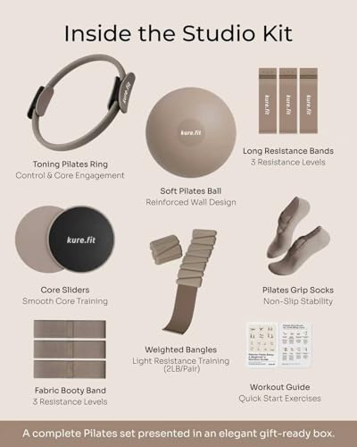 Pilates Kit - Taupe Studio 15PC Home Workout Equipment Set with Guide