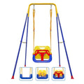 Blue Foldable Toddler Swing Set for Indoor & Outdoor Use with Safety Belt & Space-Saving Design