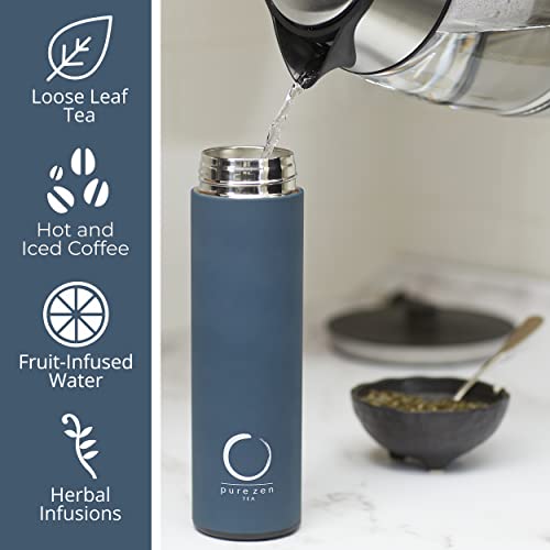 Blue Insulated Tea Infuser Bottle 15 oz - Travel Tea Thermos with Infuser