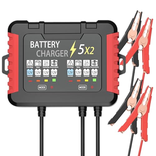 12V 2-Bank Marine Battery Charger 10A Waterproof 6-Stage Trickle Charger