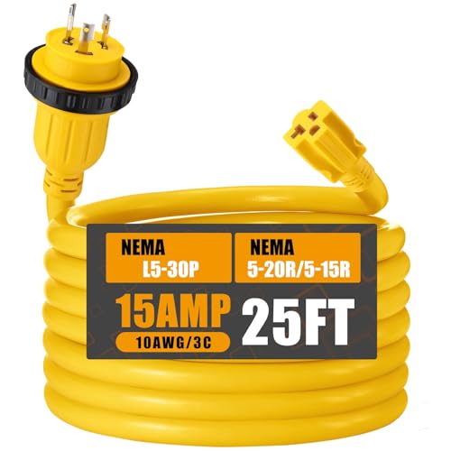 25FT Marine Shore Power Adapter Cord 30 Amp to 15 Amp Locking