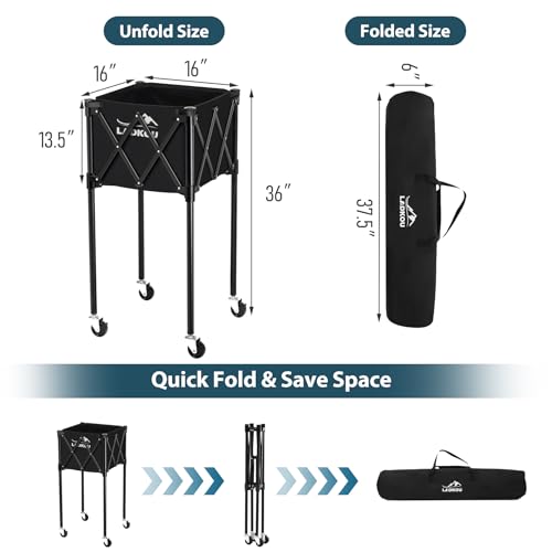 Black Extra Large Tennis Ball Hopper Cart with Wheels & Removable Bag