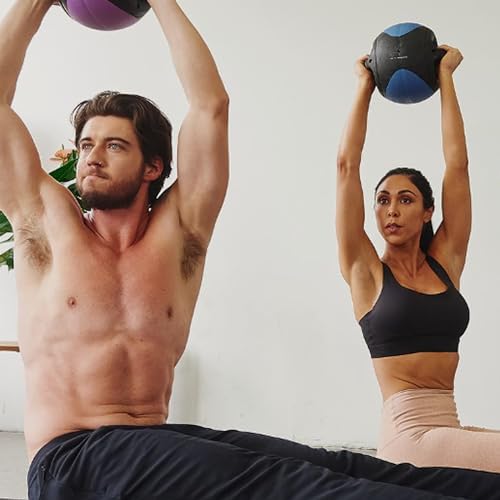 Aeromat 14 lbs Dual Grip Power Medicine Ball - Black/Blue 9" Diameter for Abdominal & Rotational Training