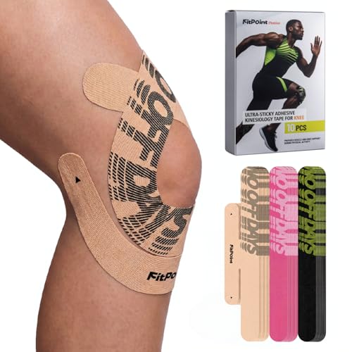 Kinesiology Tape for Knees - 10 Pcs Ultra-Sticky Patella Knee Support Beige - Scissors-Free, Waterproof, Pain Relief